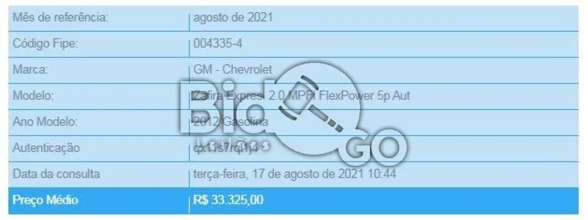 LOTE 003 - AUTOMÓVEL GM ZAFIRA EXPRESS 2.0 - ANO 2011