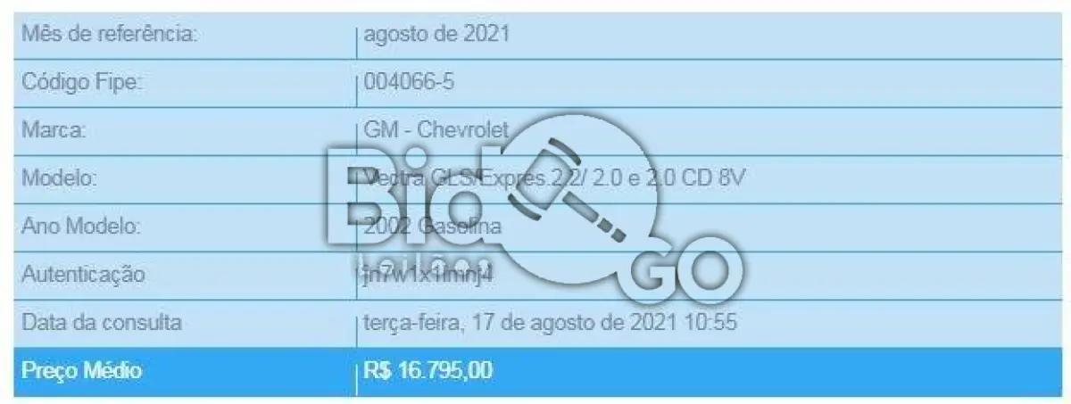 LOTE 006 - AUTOMÓVEL GM VECTRA GLS - ANO/MODELO 2002