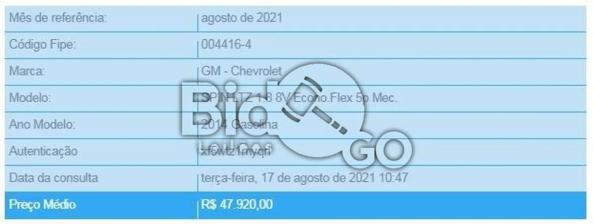 LOTE 004 - AUTOMÓVEL GM SPIN LTZ - 5 PORTAS, 7 LUGARES