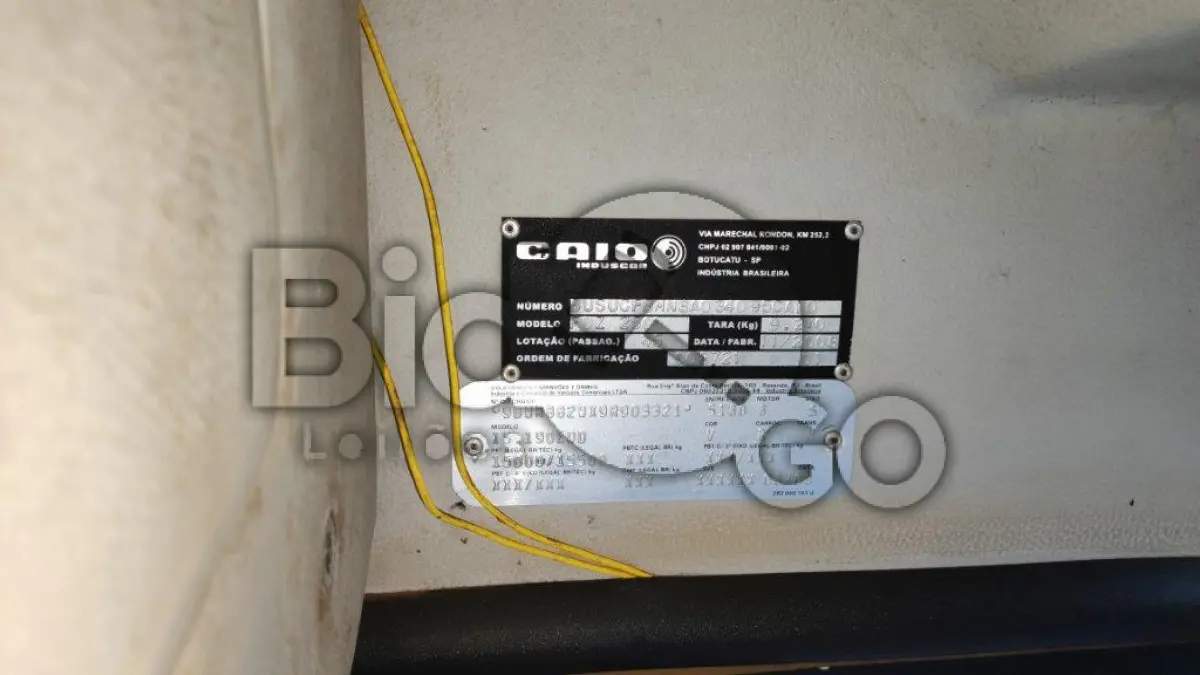 LOTE 019 - ÔNIBUS ESCOLAR VW 15.190/INDUSCAR FOZ VWOD, Fabricação/Modelo: 2008/2009