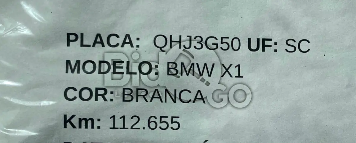 LOTE 001 - BMW X1 SDRIVE20I VL91  / Ano fabricação: 2014 / Ano modelo: 2014 / Cor: BRANCA